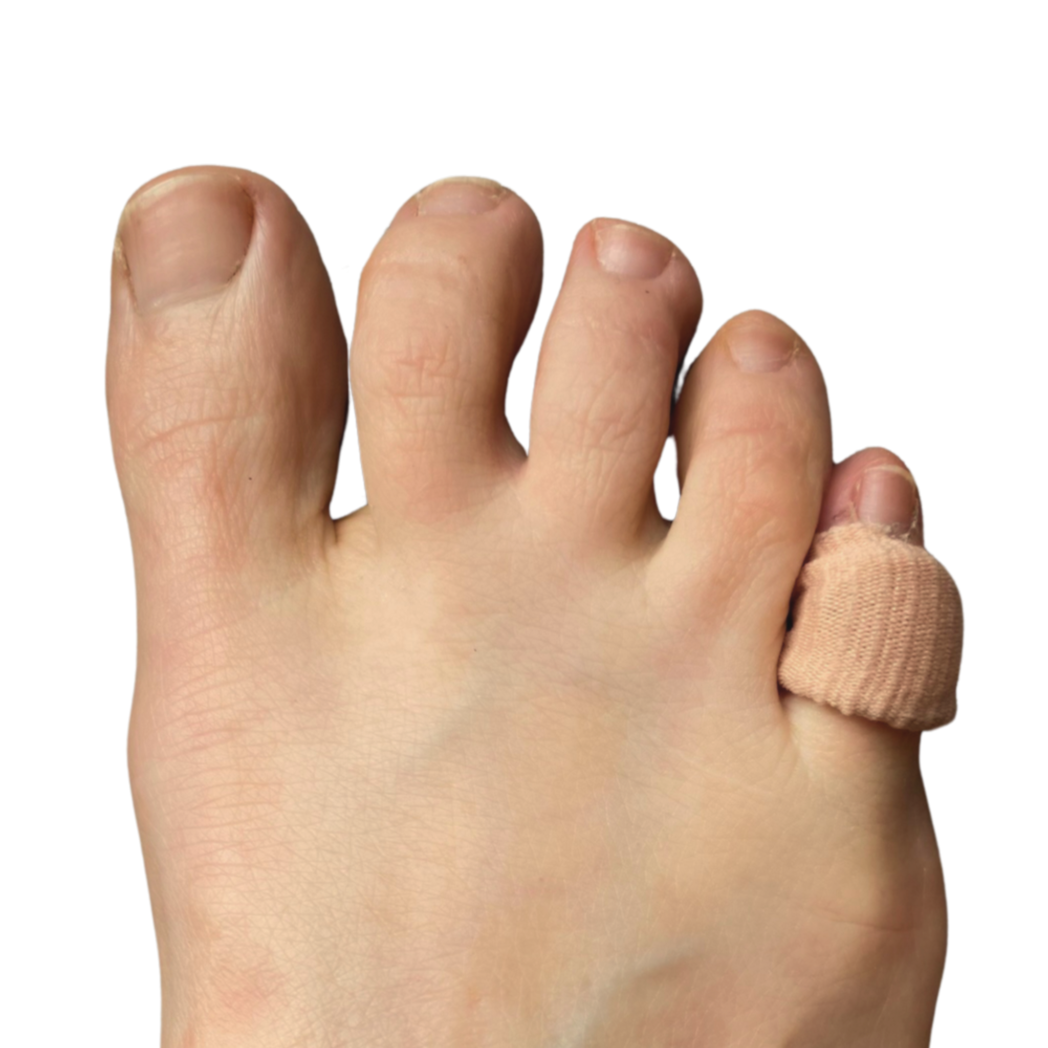 Gel toe corn pad on baby toe with a white background