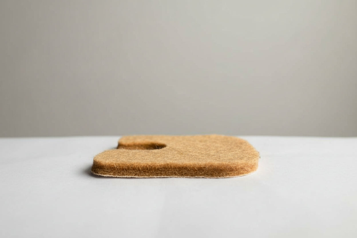Adhesive felt callus protector on a white surface