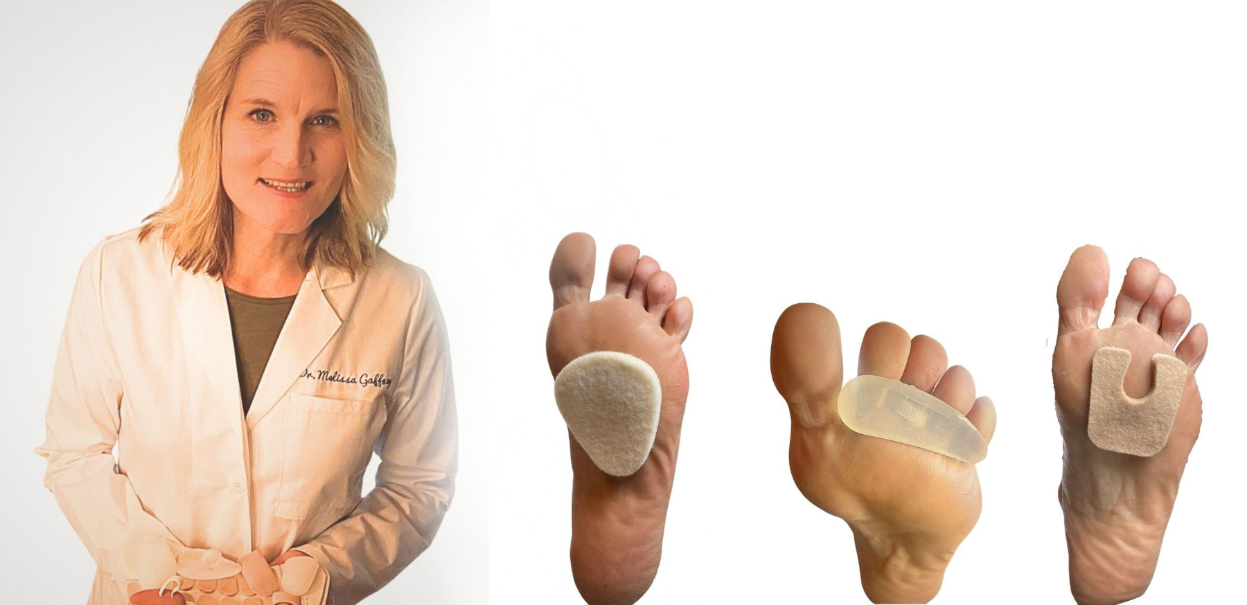 Doctor  with foot care products on a white background