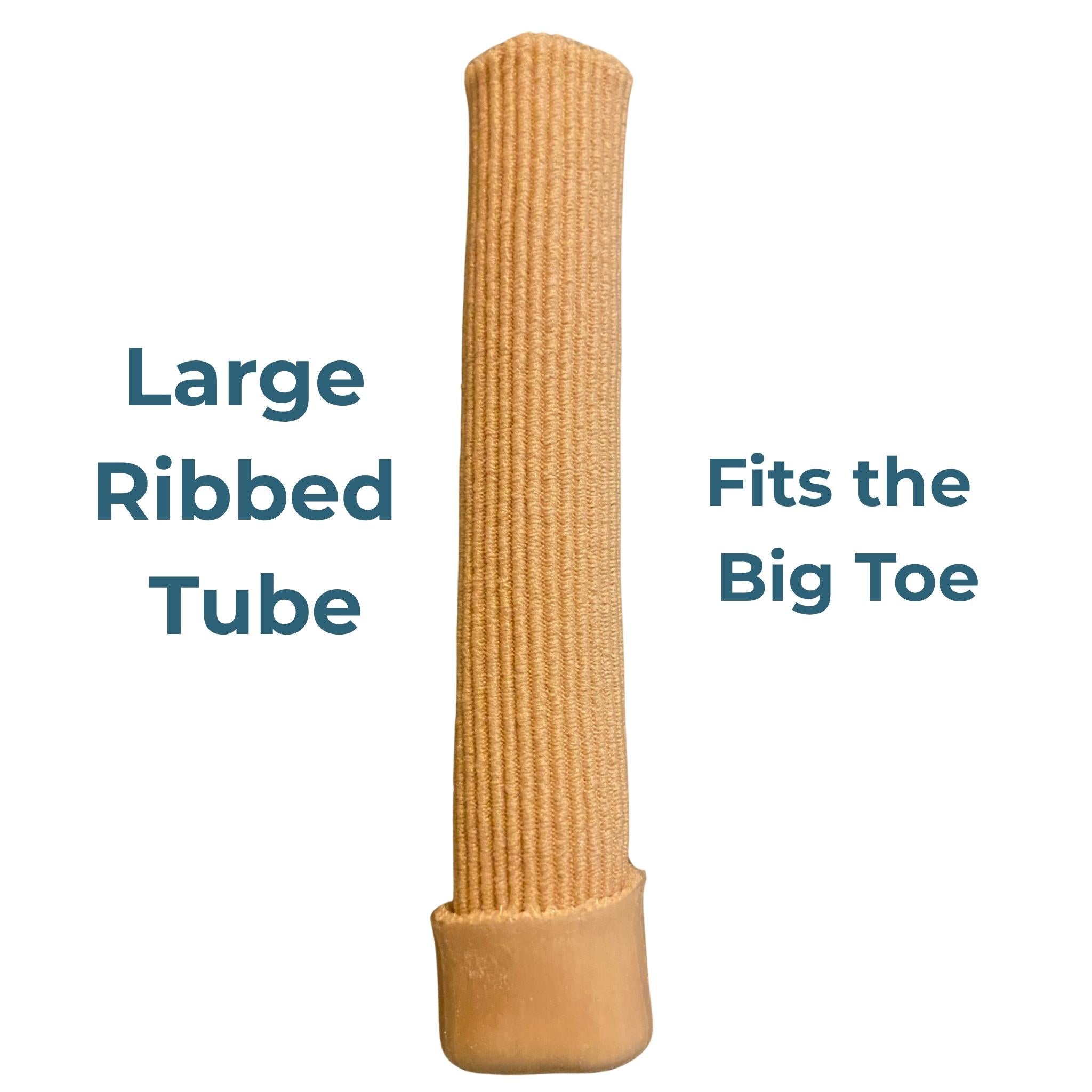 Large ribbed gel tube for the big toe on a white background